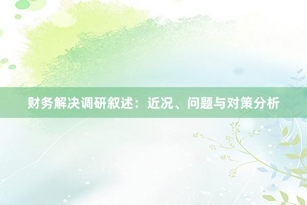 财务解决调研叙述：近况、问题与对策分析